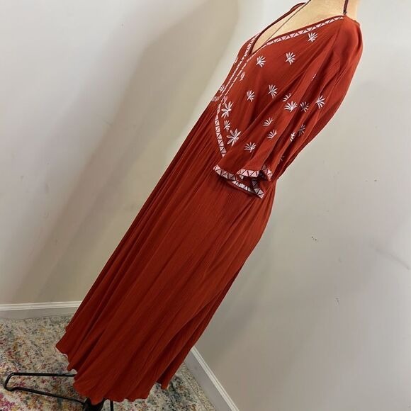Shein Burnt Orange Embroidered Boho Dress - Size 1XL - Picture 7 of 10